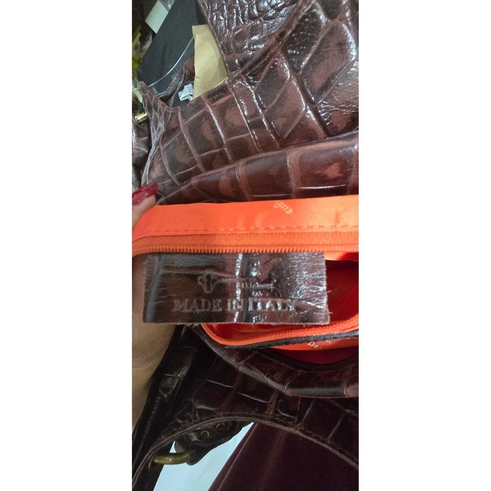 Vtg Y2K Michael Rome Designs shoulder bag women brown croc embossed leather